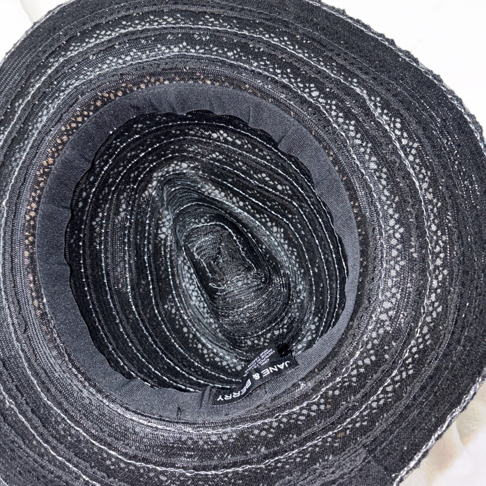 Jane And Berry Black Lace Fedora Sun Hat Boho Crochet Beach Braided Trim Coastal - Picture 5 of 7
